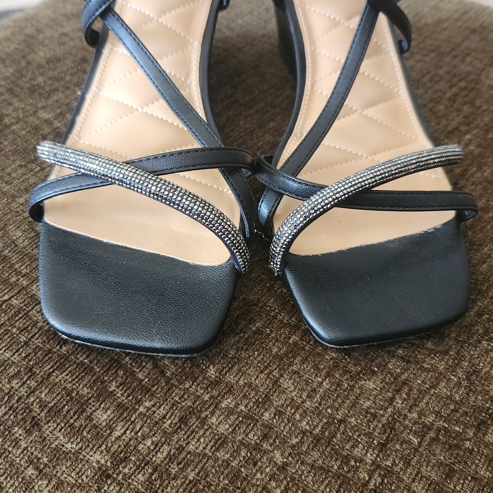 Kelly & Katie Sassy Black Strappy Heels with Silver Accents